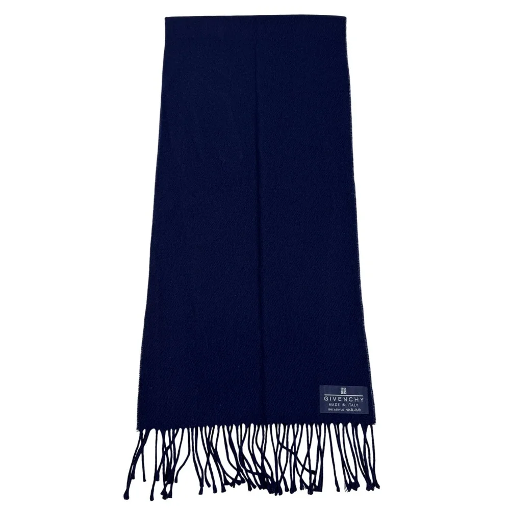 Givenchy Navy Blue Fringed Scarf Made in‎ Italy Acrylic Solid Winter Wrap